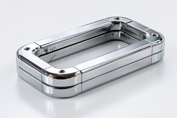 Poster - Metallic rectangular object with shiny surface reflecting light, showcasing modern design elements and sculptural forms