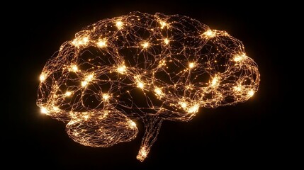 Poster - Abstract Golden Brain Neural Network Connections Glowing Light Digital Art Illustration Network Technology Background Science Concept Design Modern   