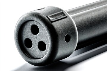 Poster - Close-up view of a cylindrical black object with multiple openings, highlighting precision engineering and design features