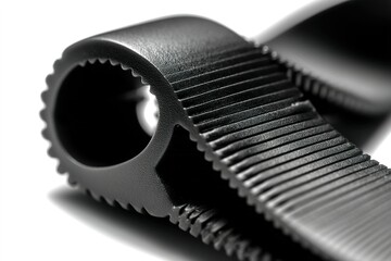 Poster - Close-up view of a black rubber belt with ridges designed for grip and durability