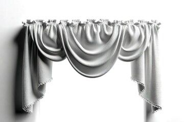 Poster - Elegant white curtain draped over window frame in bright, airy room enhancing natural light and ambiance