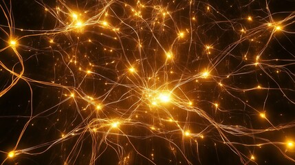 Poster - abstract golden neural network connections bright glowing lines elegant design digital art backgroun