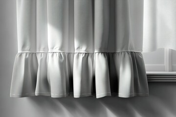 Poster - Curtains with ruffled hem allow soft light to filter into a cozy interior space during daylight hours