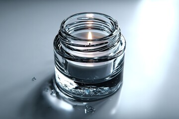 Poster - elegant glass jar with candle illuminating a serene space, reflecting light and shadows