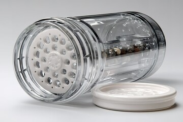 Poster - Container designed for storing and dispensing spices with top removable lid and perforated base for easy use
