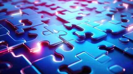 Poster - Colorful Abstract Puzzle Pieces with Glowing Effects on a Dark Background