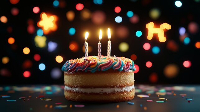 A single-layer birthday cake with vibrant icing