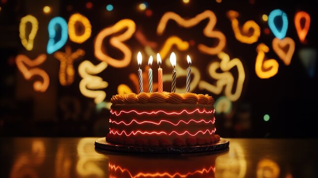 A single-layer birthday cake with vibrant icing