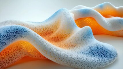 Wall Mural - Abstract texture resembling waves with orange and blue bubbles, creating a modern design effect.