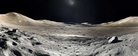 Wall Mural - Lunar landscape panorama of a desolate terrain.