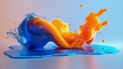 Wall Mural - An artistic swirl of blue and orange liquid splashes creating an abstract design on a smooth surface.