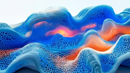 Wall Mural - A vibrant abstract wave of blue and orange hues creating a fluid and dynamic texture.