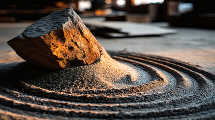 Poster - Rock Formation Surrounded by Fine Sand and Circular Patterns