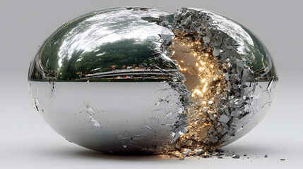 Poster - Shattered Metallic Sphere Revealing Bright Light and Texture Inside