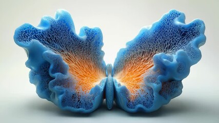 Wall Mural - A vibrant blue and orange abstract design resembling a butterfly structure with intricate textures and patterns.