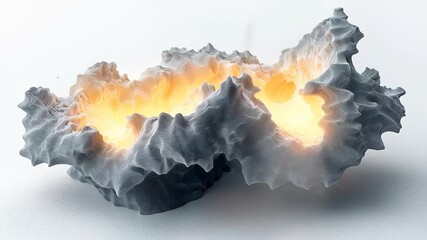 A modern, three-dimensional abstract design with a wavy surface and glowing interior elements.