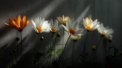 Poster - Soft Light Illuminates Delicate Flowers in Gentle Garden Setting