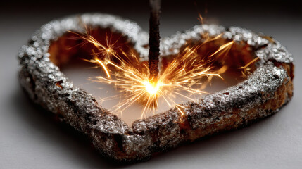 Poster - Sparkling Heart with Firework Display and Metallic Texture