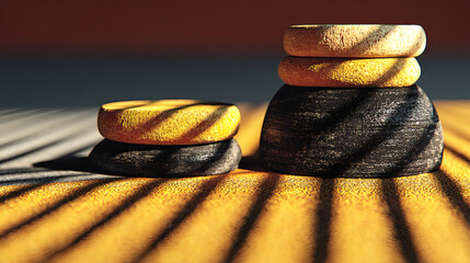 Poster - Stacked Stones with Light Shadows on a Textured Surface