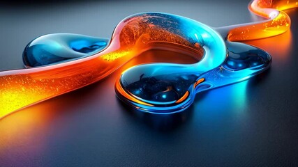 Wall Mural - A dynamic arrangement of colorful, fluid shapes showcasing a mix of blue and orange hues with a glossy texture on a dark background.