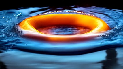 Wall Mural - A vibrant orange ring emerges from dynamic blue water, creating ripples and a captivating visual effect.