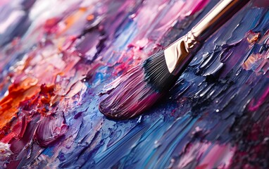 Poster - Vibrant palette with rich strokes of color and a paintbrush. Perfect for artists, creatives, and anyone seeking inspiration from abstract textures and dynamic hues.