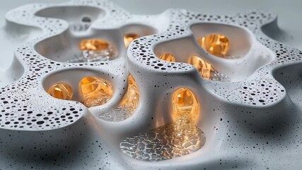Wall Mural - An abstract modern sculpture with glowing elements, showcasing intricate textures and patterns in a colorful design.