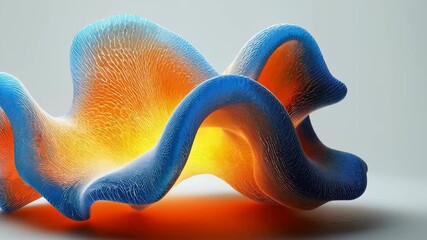 Wall Mural - A vibrant, flowing abstract sculpture with blue and orange hues, showcasing a modern design and intricate texture.