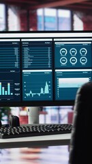 Fototapete - vertical video loft with computer displaying seo trends and targeted data insights, spacious luxury 