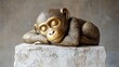 © Harry - Sleeping Bronze Chimpanzee Figurine Peaceful Animal Statue Decor Home Ornament Bronze Wildlife Sculpture Elegant Golden Monkey Art Peaceful Resting