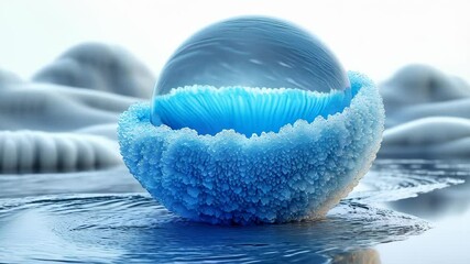Wall Mural - A surreal blue orb surrounded by textured formations, resembling a crystal landscape.