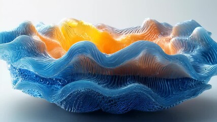 Wall Mural - A colorful abstract bowl with wavy blue and orange textures, showcasing a modern design.