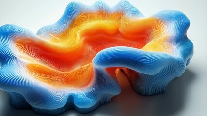 Wall Mural - An abstract 3D design featuring flowing shapes in vibrant hues of orange and blue, creating a visually dynamic and modern display.