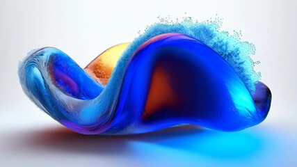 Wall Mural - A colorful abstract design featuring smooth, flowing shapes in hues of blue and orange, resembling a wave with textured foam.