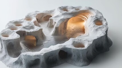 Wall Mural - A surreal landscape featuring rocky formations with glowing elements and water pools.