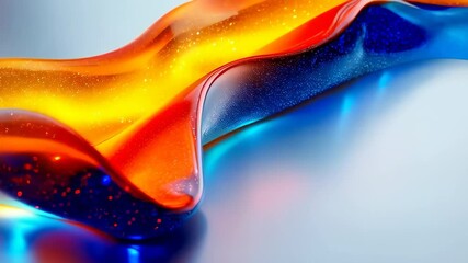 Wall Mural - A flowing wave of vibrant orange, blue, and yellow colors creating a smooth texture on a modern background.
