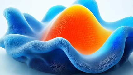 Wall Mural - A vibrant, abstract design featuring wavy textures and bright orange and blue colors, resembling a modern sculpture.