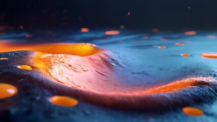 Wall Mural - An abstract representation of flowing lava with vibrant orange and blue hues, showcasing fluid motion and depth.