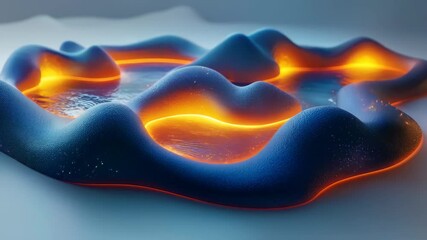 Wall Mural - An abstract representation of glowing mountains with a colorful glow over water, showcasing a modern and textured design.