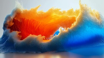 Wall Mural - A vibrant wave formation showcasing a blend of orange, blue, and white colors with a smooth, textured surface resembling ocean waves.