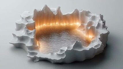 Wall Mural - A modern abstract representation of a water body with illuminated edges and a textured surface.