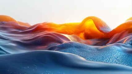 Wall Mural - A vibrant blend of orange and blue waves creating a dynamic and flowing texture under soft lighting.