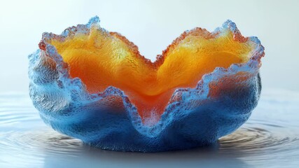 Wall Mural - A beautiful abstract representation resembling a shell with blue and orange colors, showcasing fluid shapes and textures.