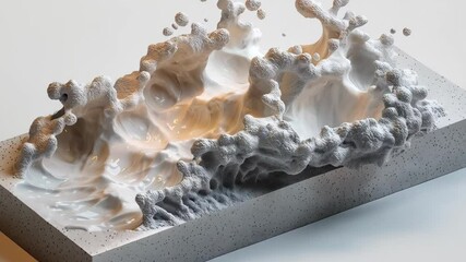 Wall Mural - A stunning abstract sculpture depicting waves with intricate textures in shades of white and gray.