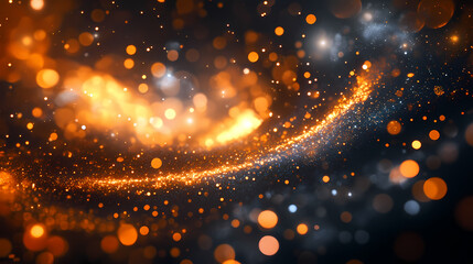 Wall Mural - abstract magic glowing light flowery swirl with trail trace effect on black background. bokeh glitte
