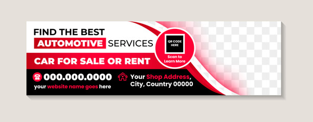 Poster - Car for sale or rental promotion social media post banner template. automotive modern banners with space for photo. Business horizontal page design. Modern cover with red and black colors