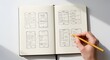 © Tadeu - Mobile app design sketching in notebook for user interface ux ui development process and wireframing