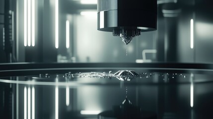 Poster - Automated D printer creating complex mechanical parts in a precision lab setup, clean environment, no people