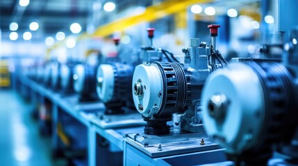 Poster - Electric motors and industrial drives arranged neatly in a manufacturing facility
