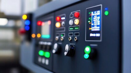 Poster - Modern factory with industrial automation and digital process monitoring panels